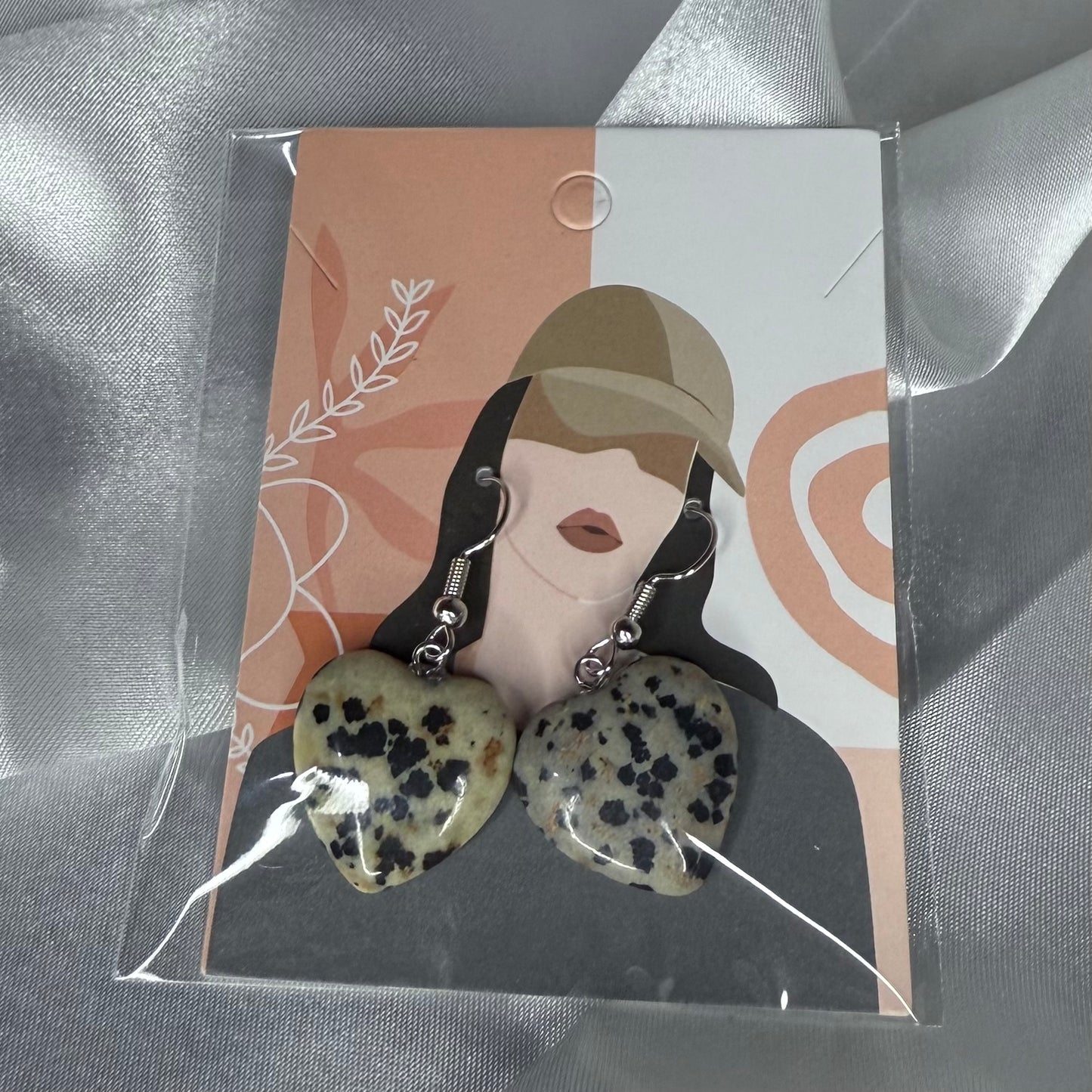 White Jasper Heart Earrings