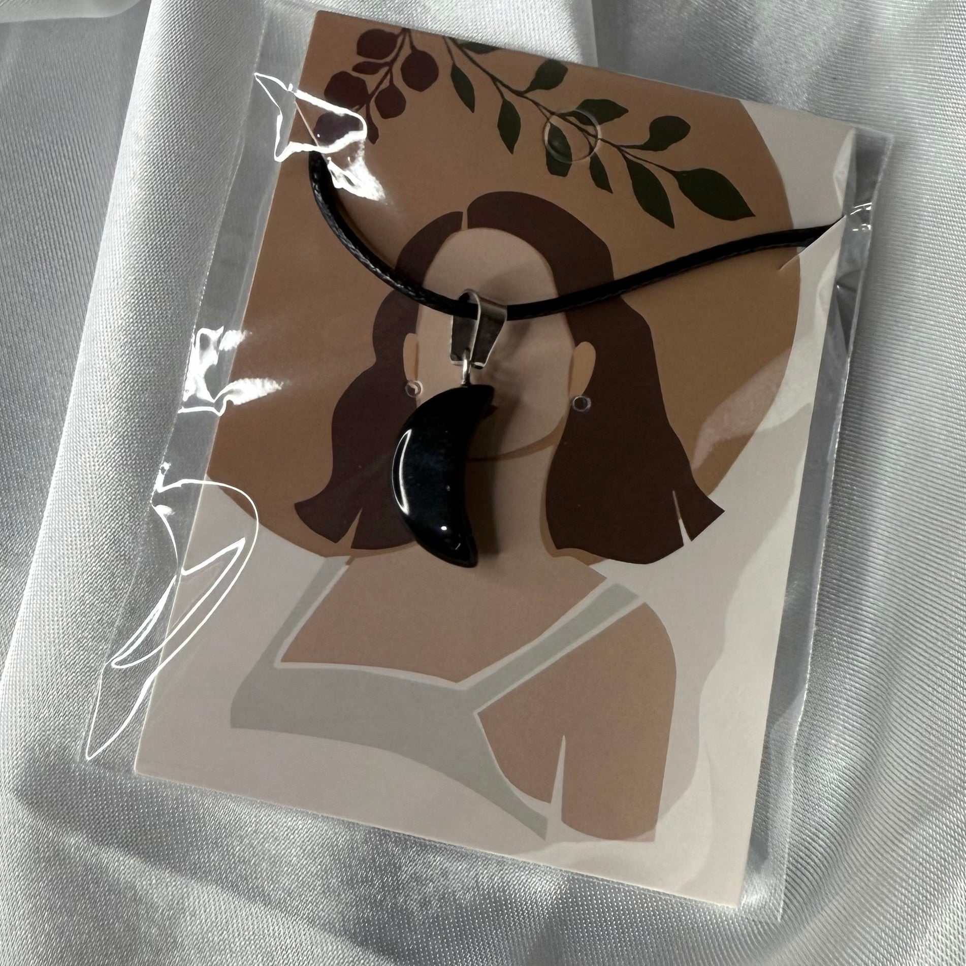 Obsidian Half Moon Pendant Necklace