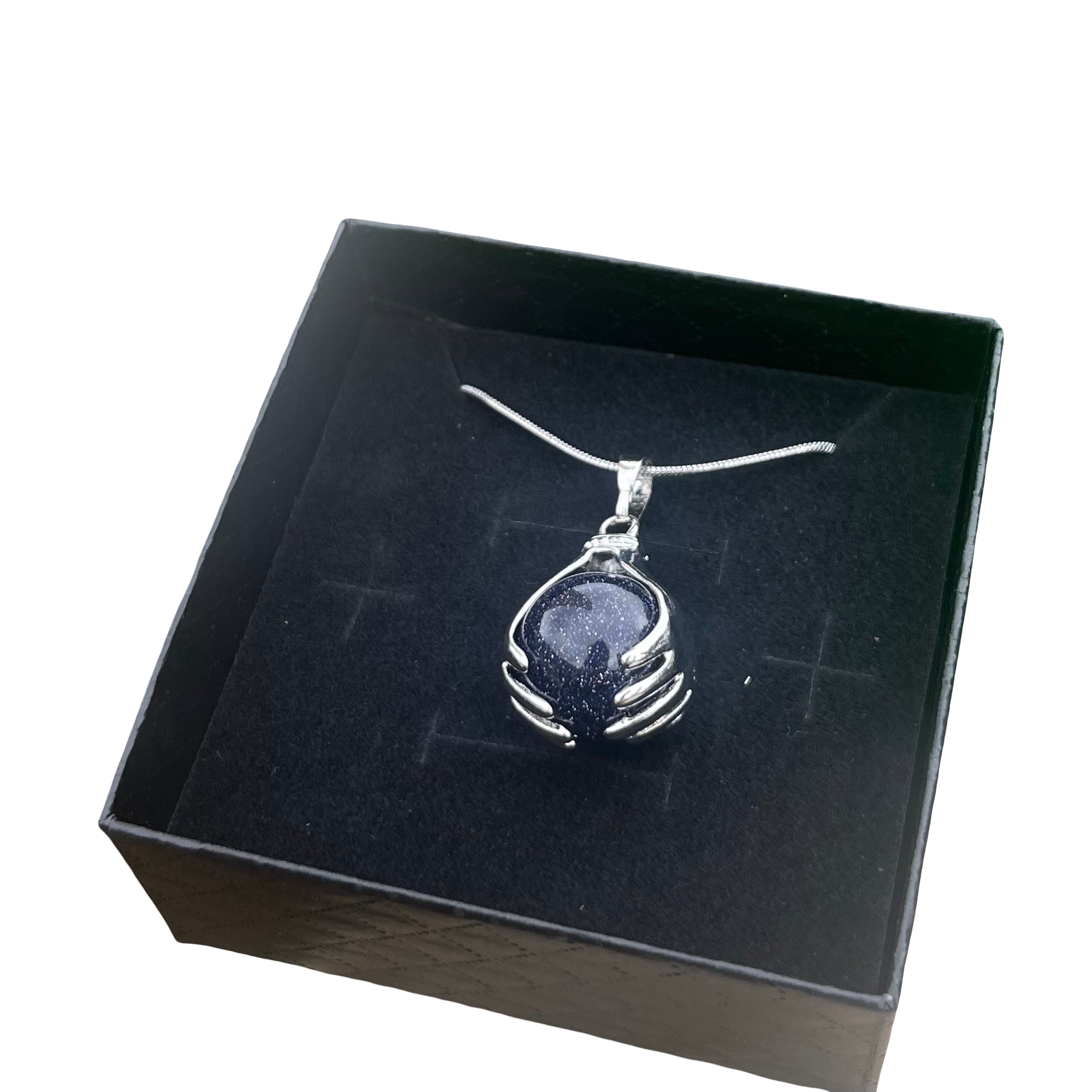 Blue Goldstone Hand Sphere Pendant