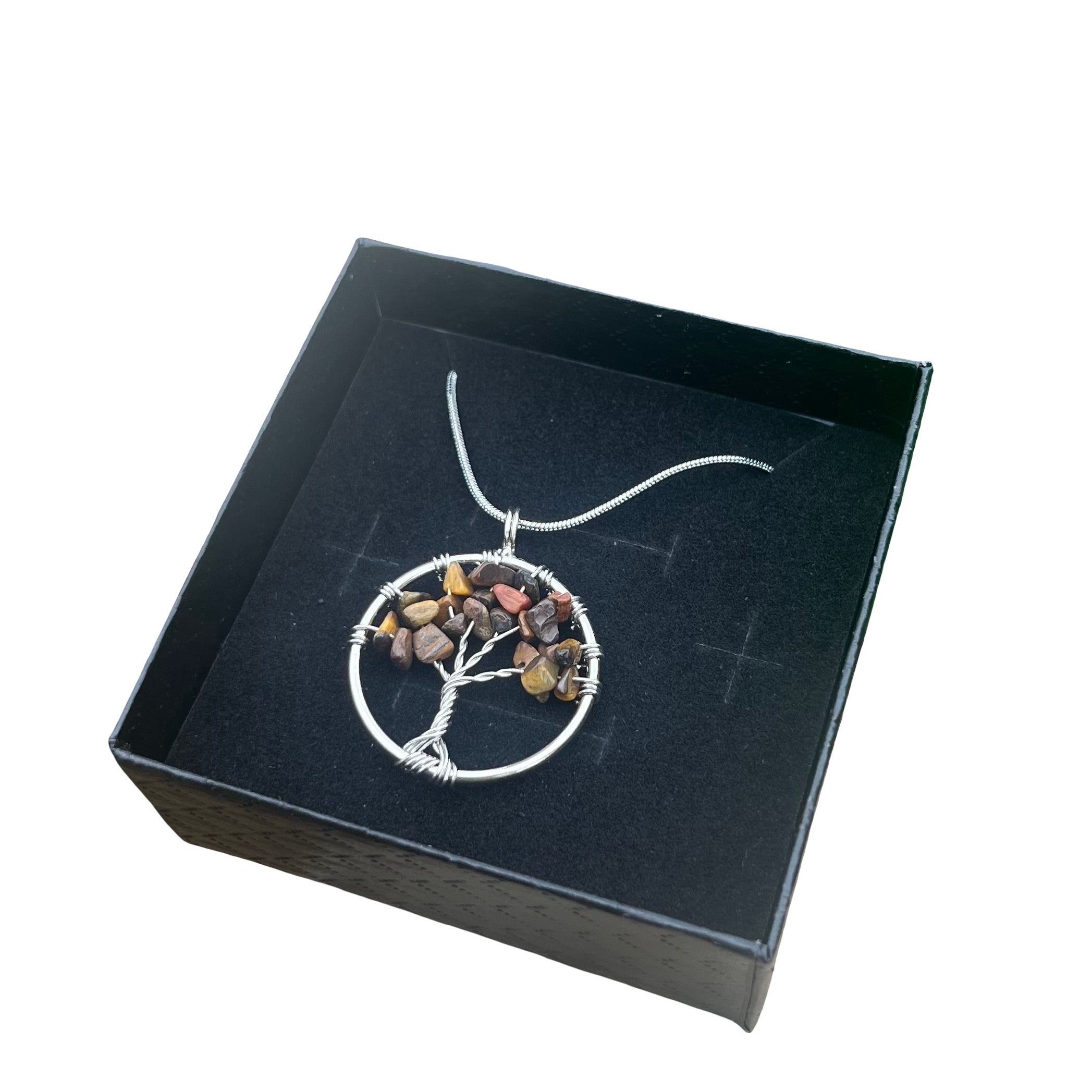 Tigers Eye Tree Of Life Crystal Chip Pendant