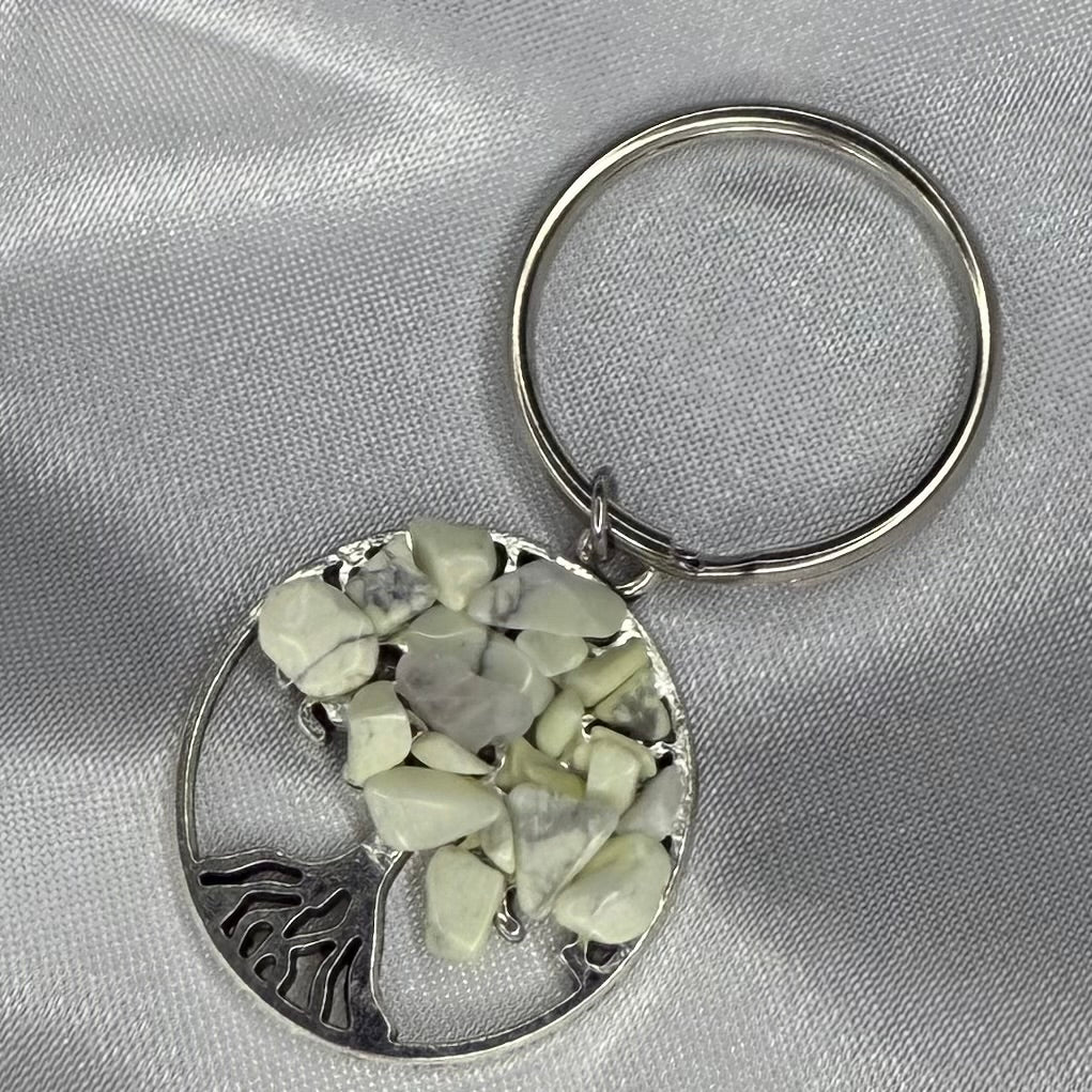 Howlite Crystal Chip Tree Keychain