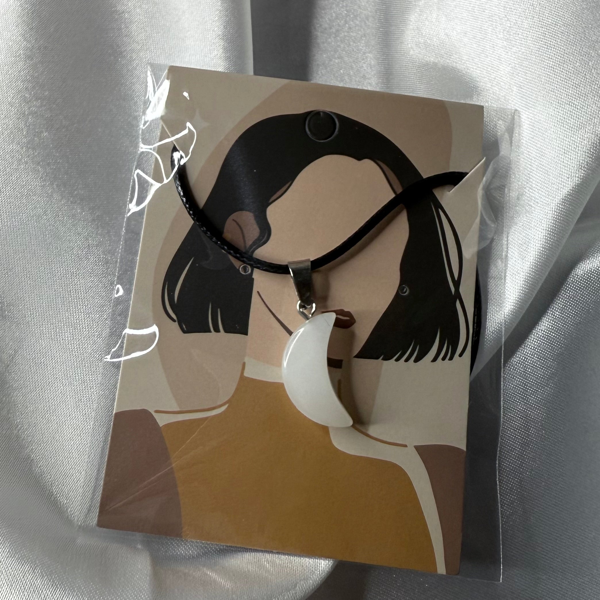 Clear Quartz Half Moon Pendant Necklace