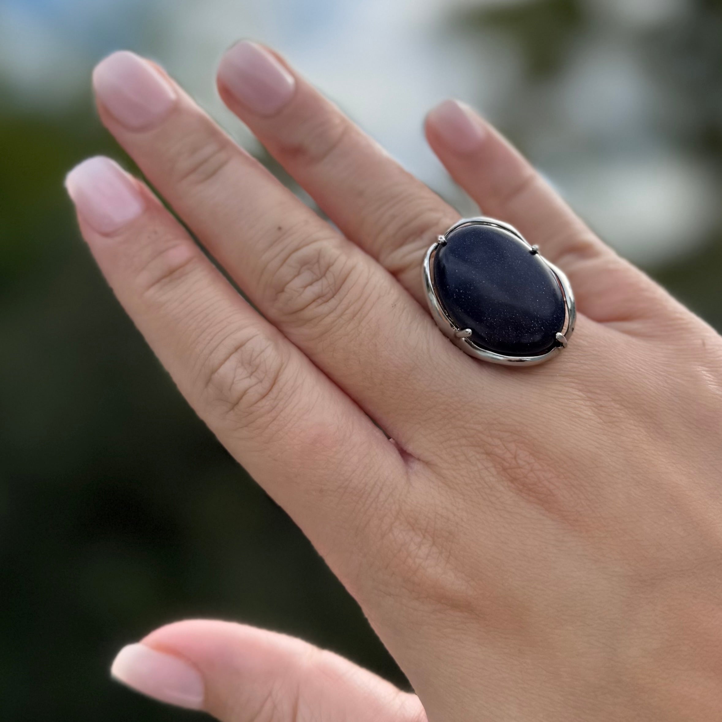Blue Goldstone Crystal Ring