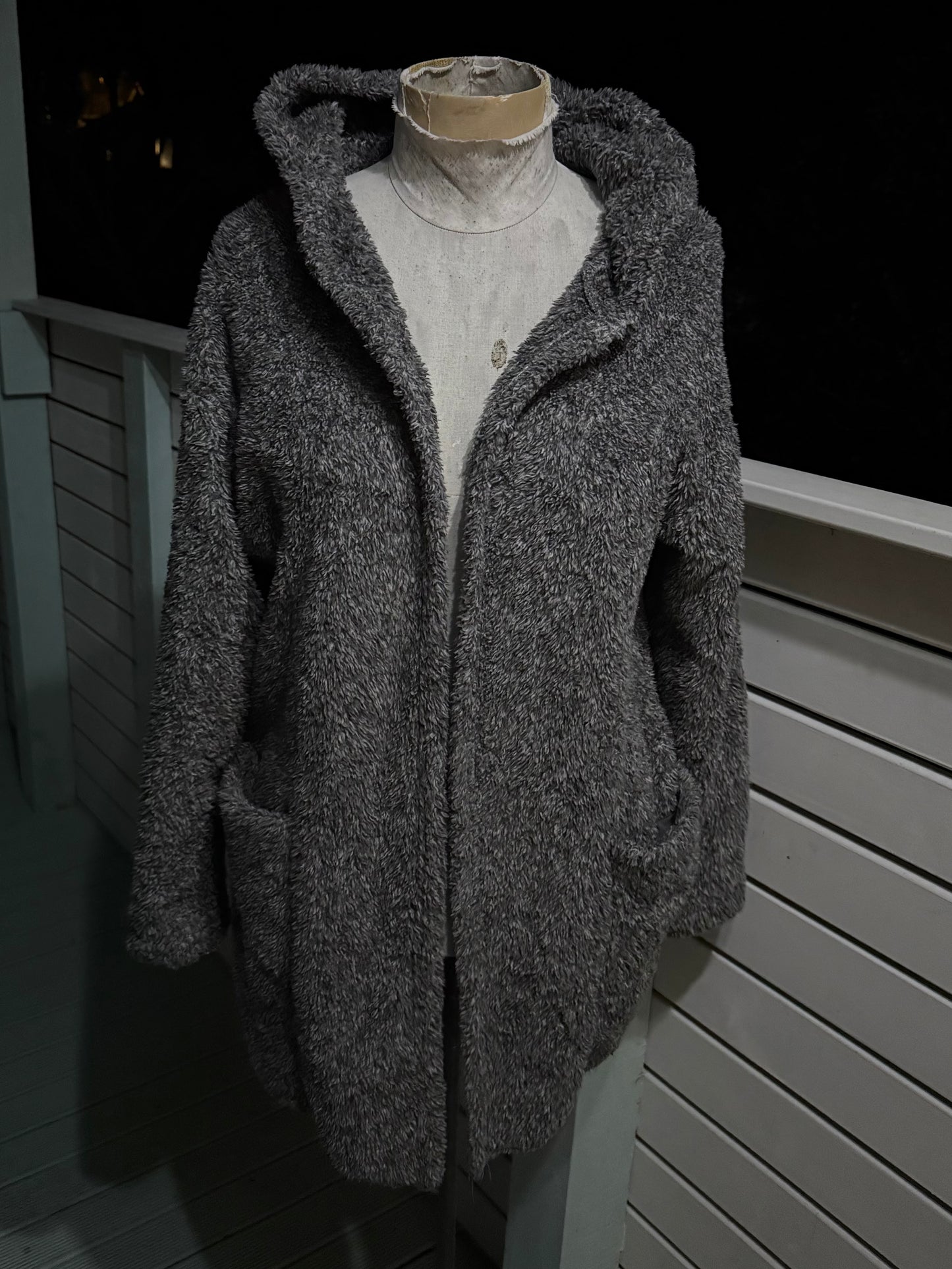 Fluffy Grey Hooded Cardigan