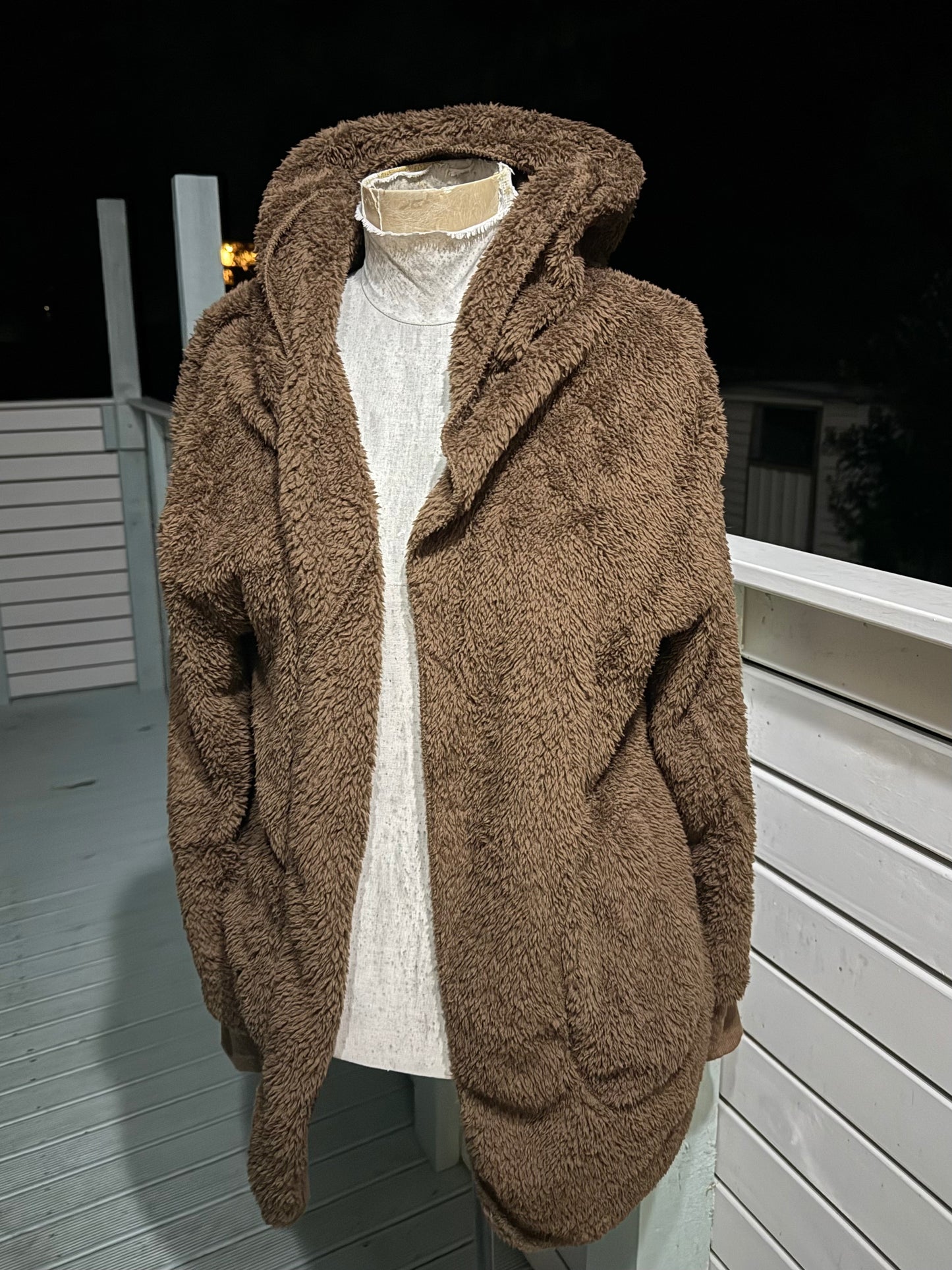 Fluffy Brown Hooded Cardigan