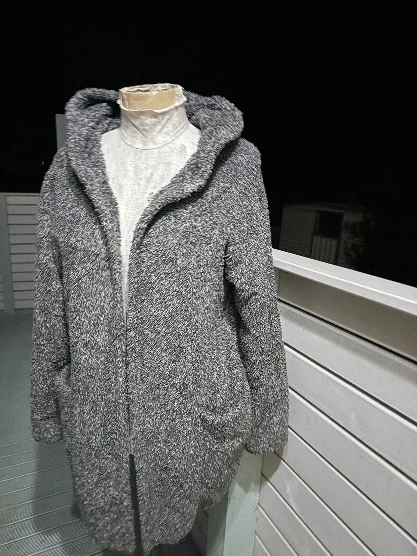 Fluffy Grey Hooded Cardigan