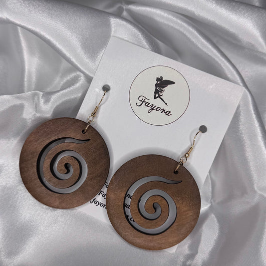Spiral Round Wooden Earrings