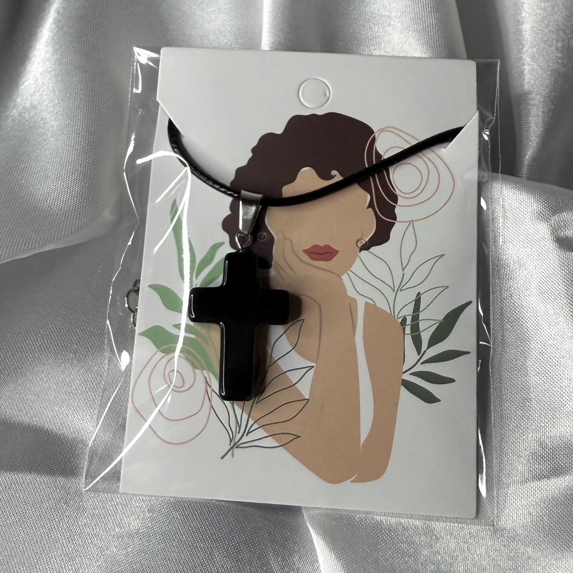 Obsidian Cross Pendant Necklace