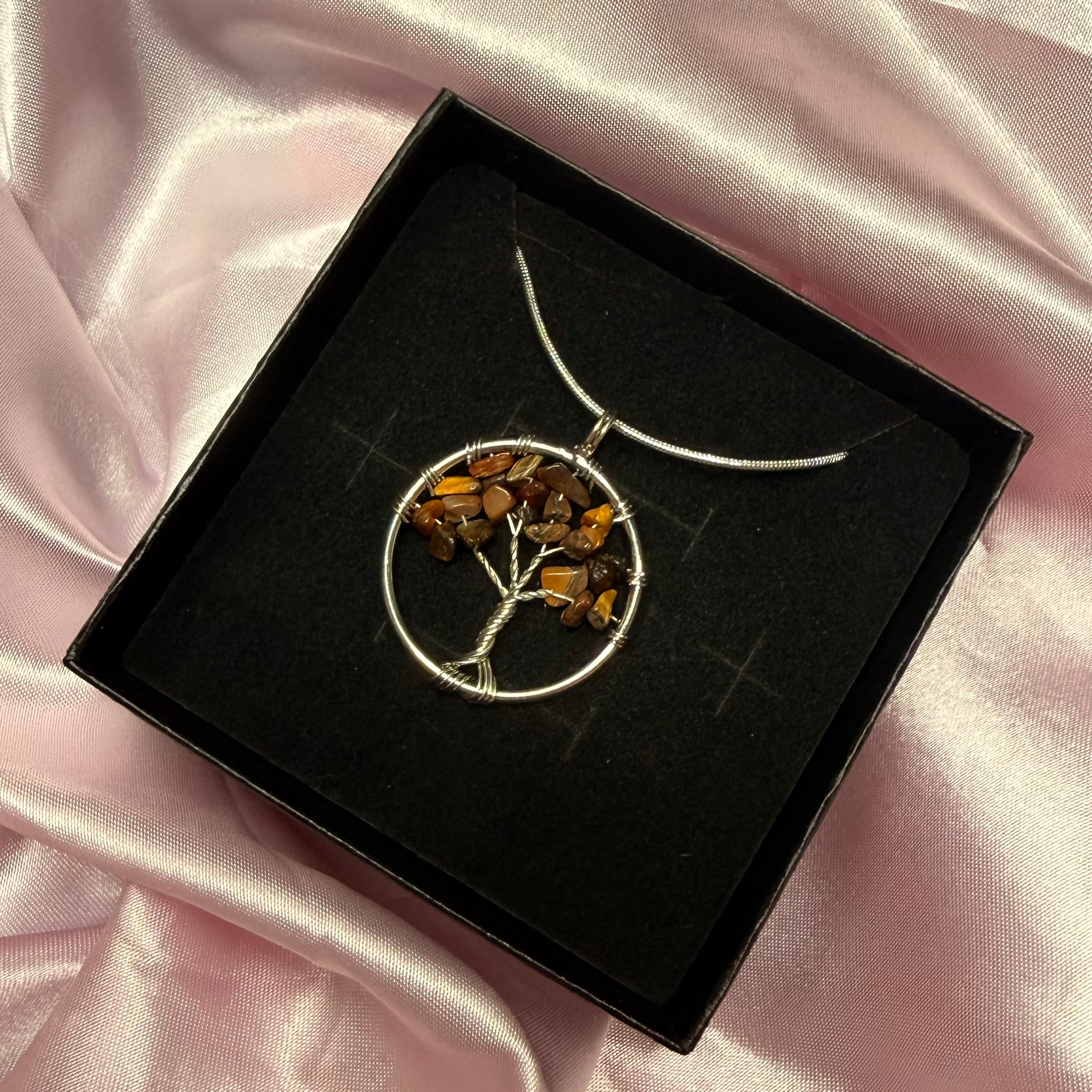 Tigers Eye Tree Of Life Crystal Chip Pendant