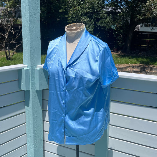 Blue Satin Collar Blouse