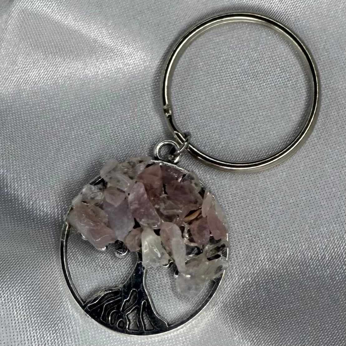 Rose Quartz Crystal Chip Tree Keychain