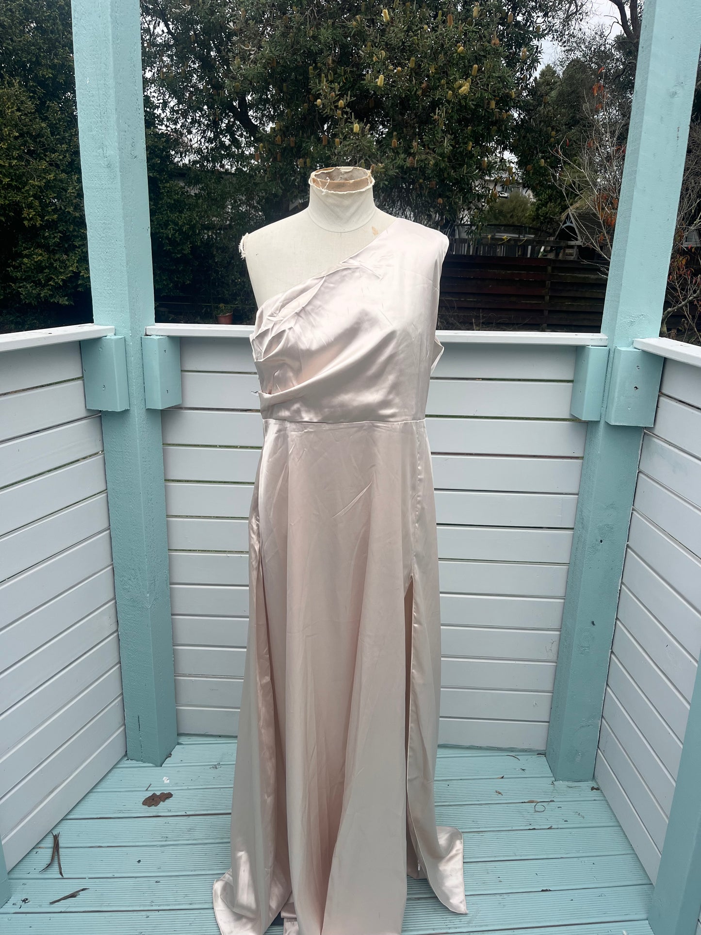 Champagne Satin One Shoulder Dress