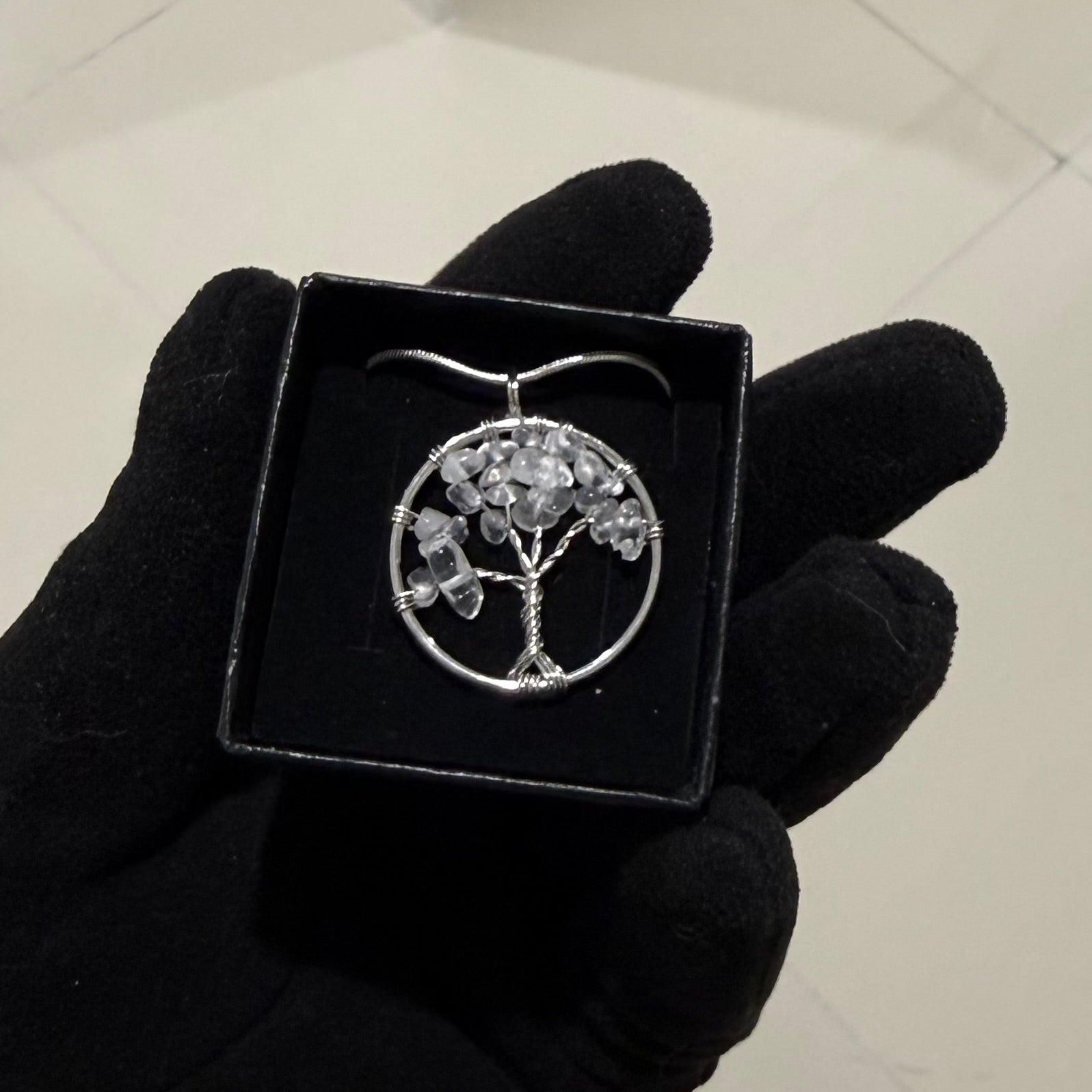 Clear Quartz Tree Of Life Crystal Chip Pendant