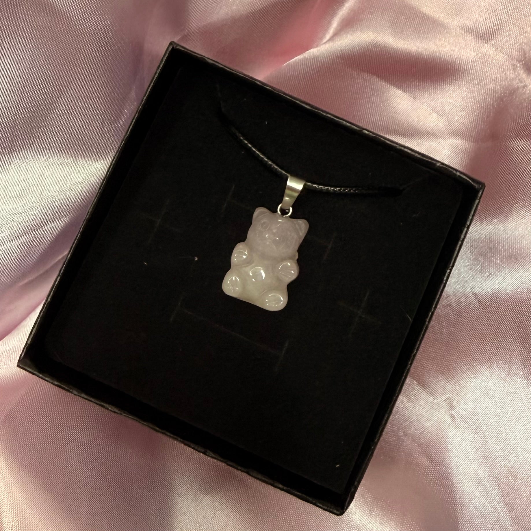 Rose Quartz Carved Teddy Bear Necklace