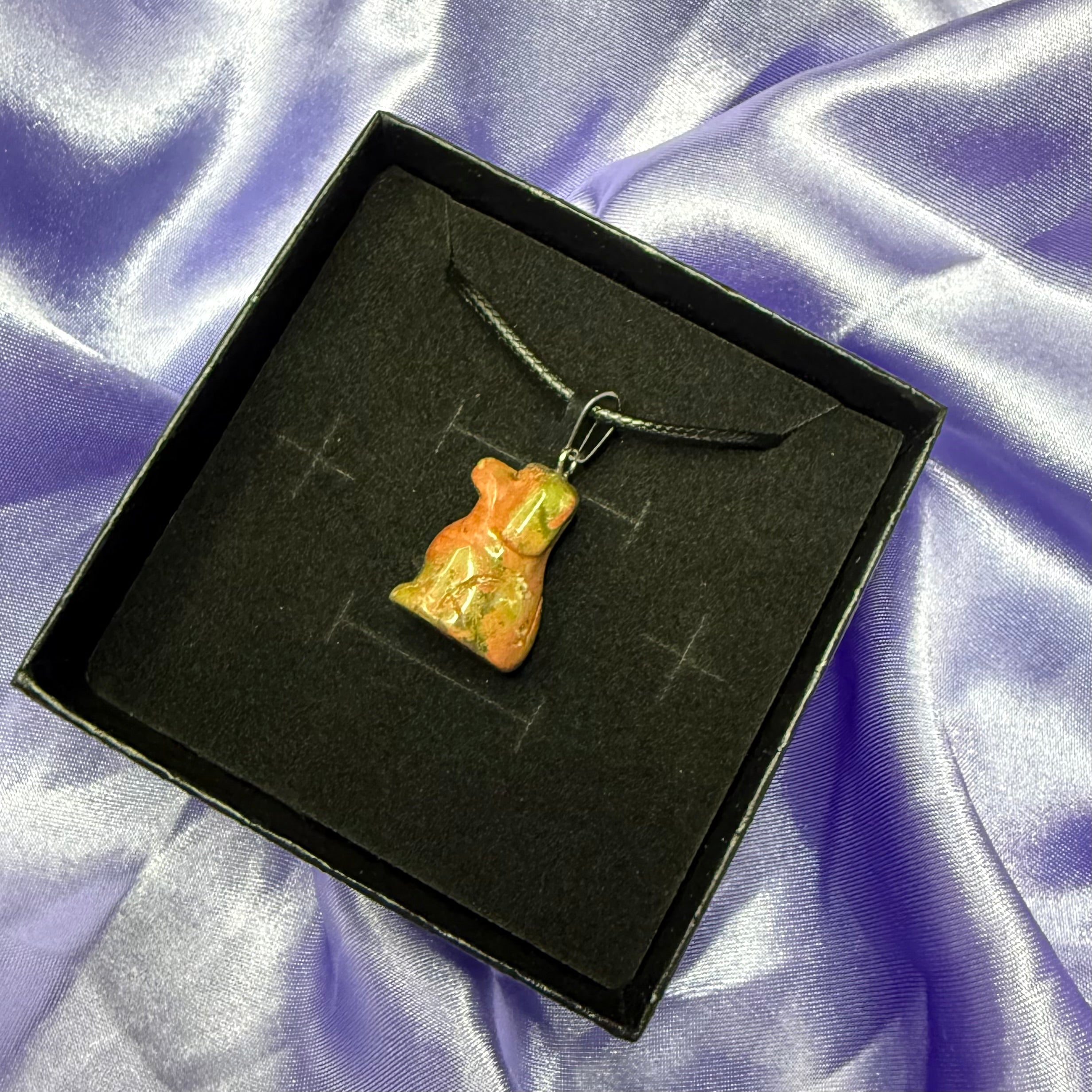 Unakite Carved Dog Necklace