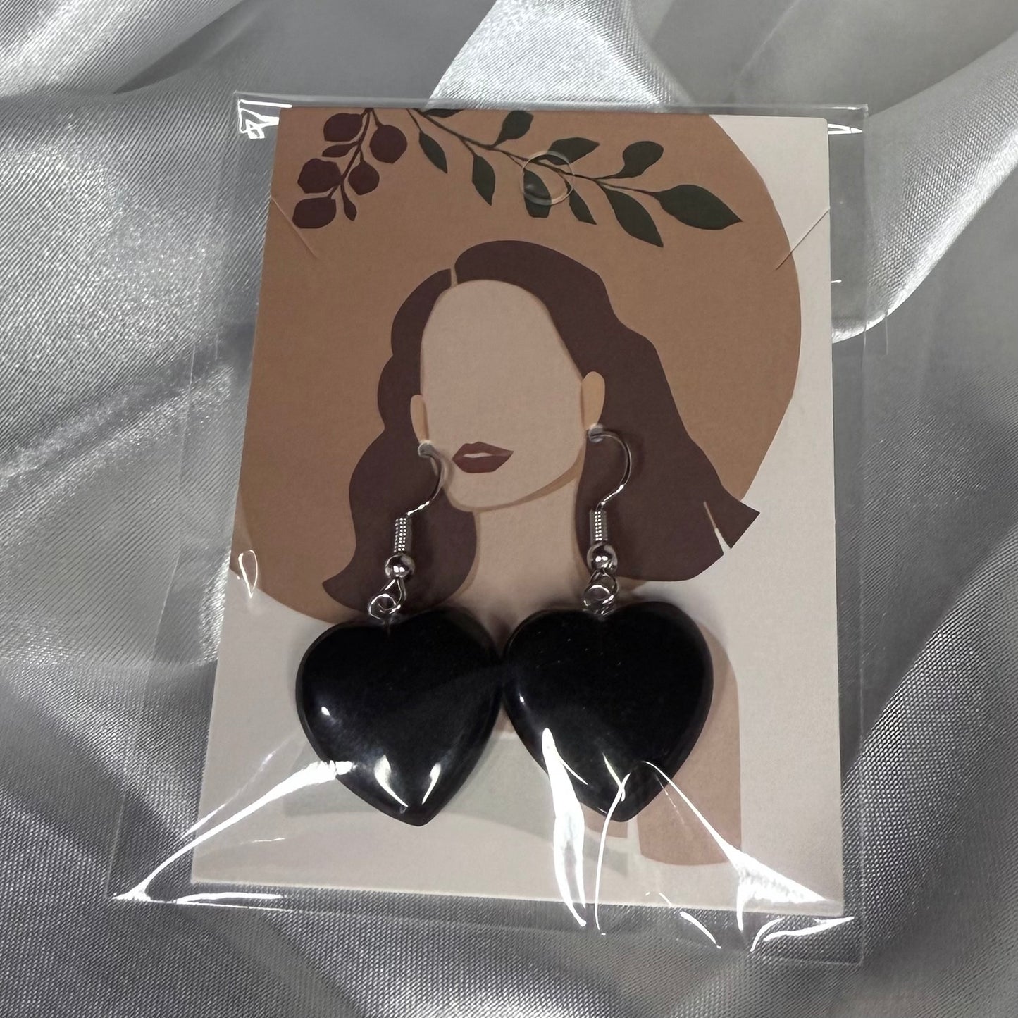 Obsidian Heart Earrings