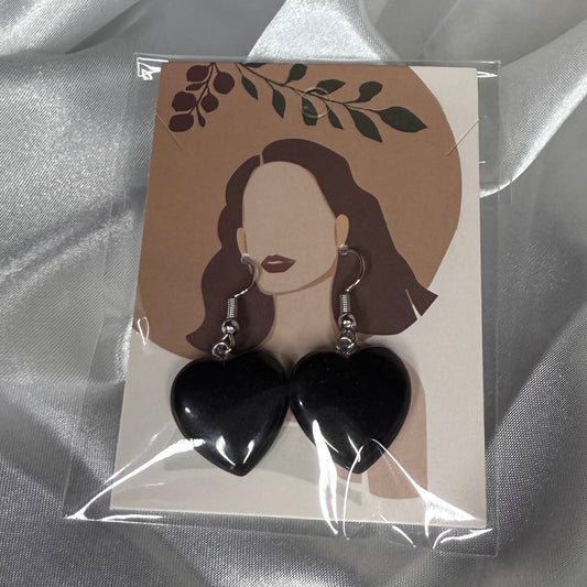 Obsidian Heart Earrings