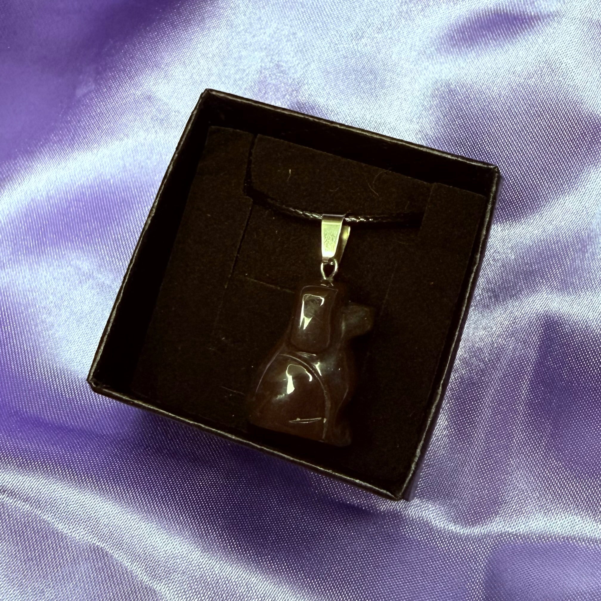 Obsidian Carved Dog Necklace