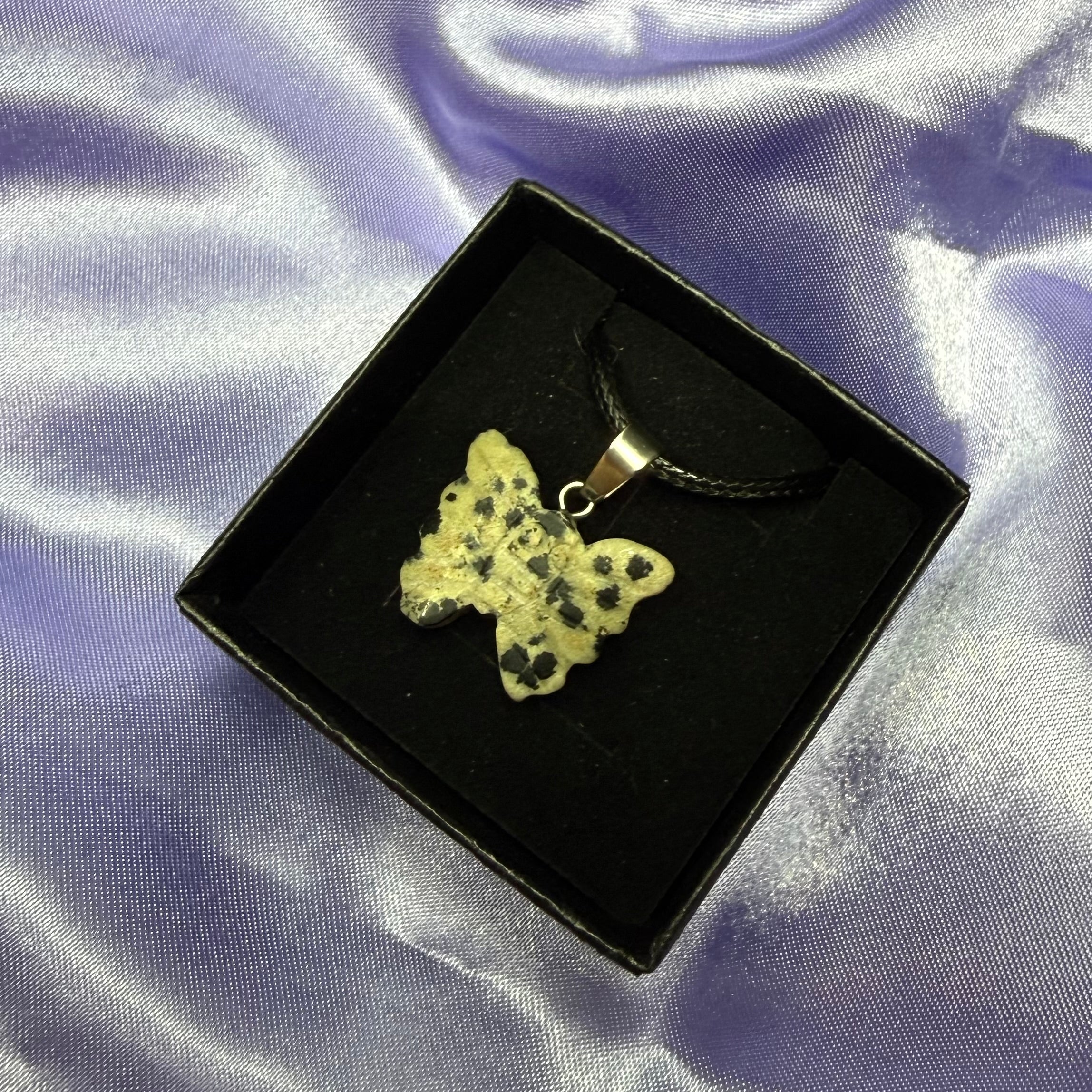 Snowflake Jasper Carved Butterfly Necklace