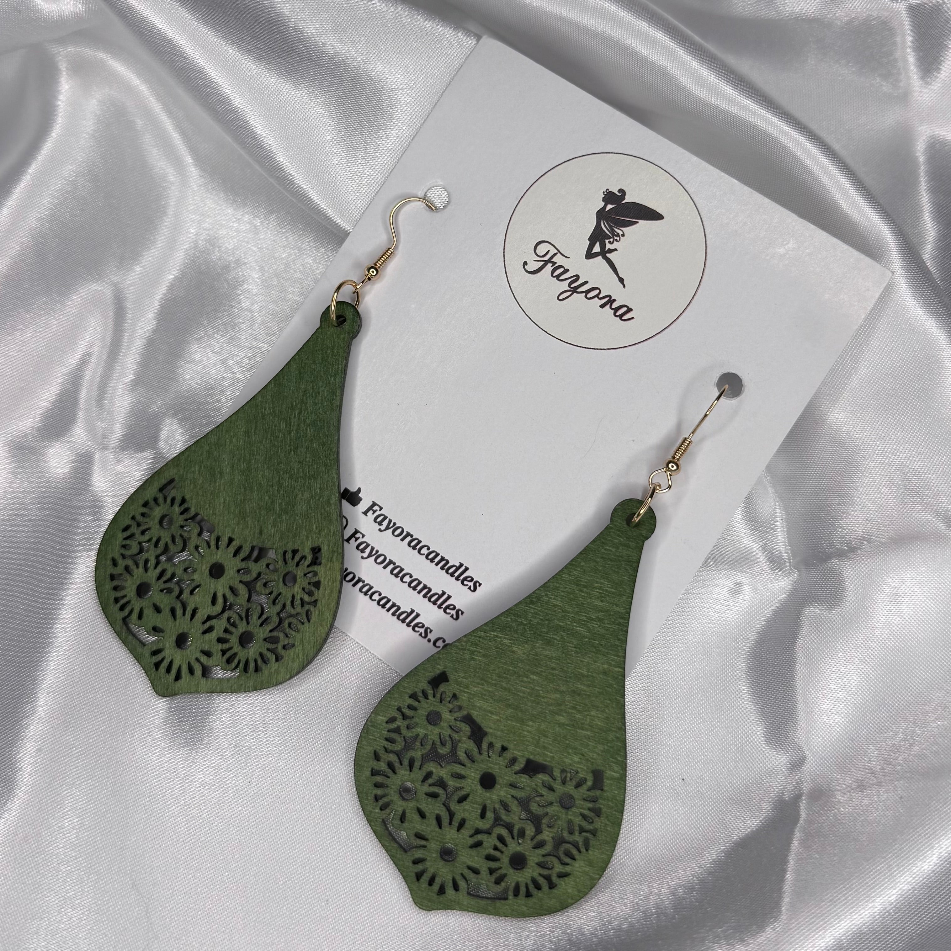 Green Wooden Earrings