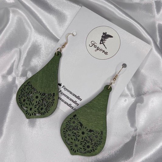 Green Wooden Earrings