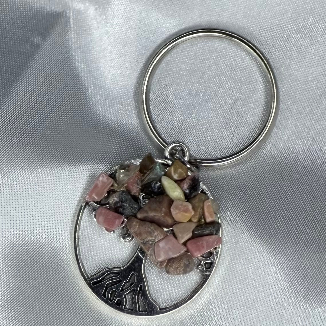 Rhodonite Crystal Chip Tree Keychain