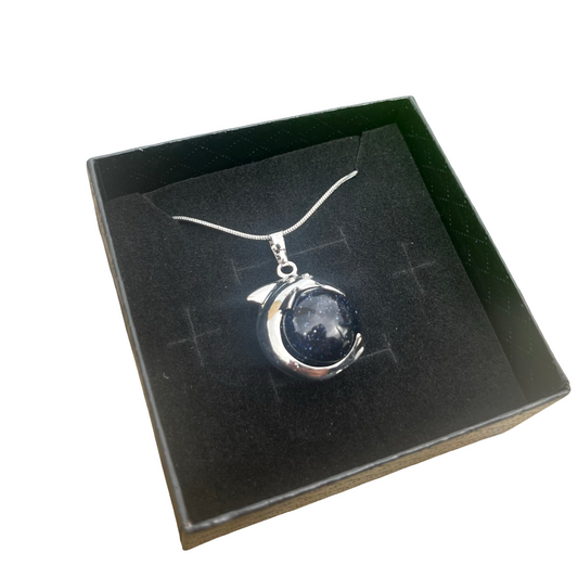 Blue Goldstone Dolphin Sphere Pendant