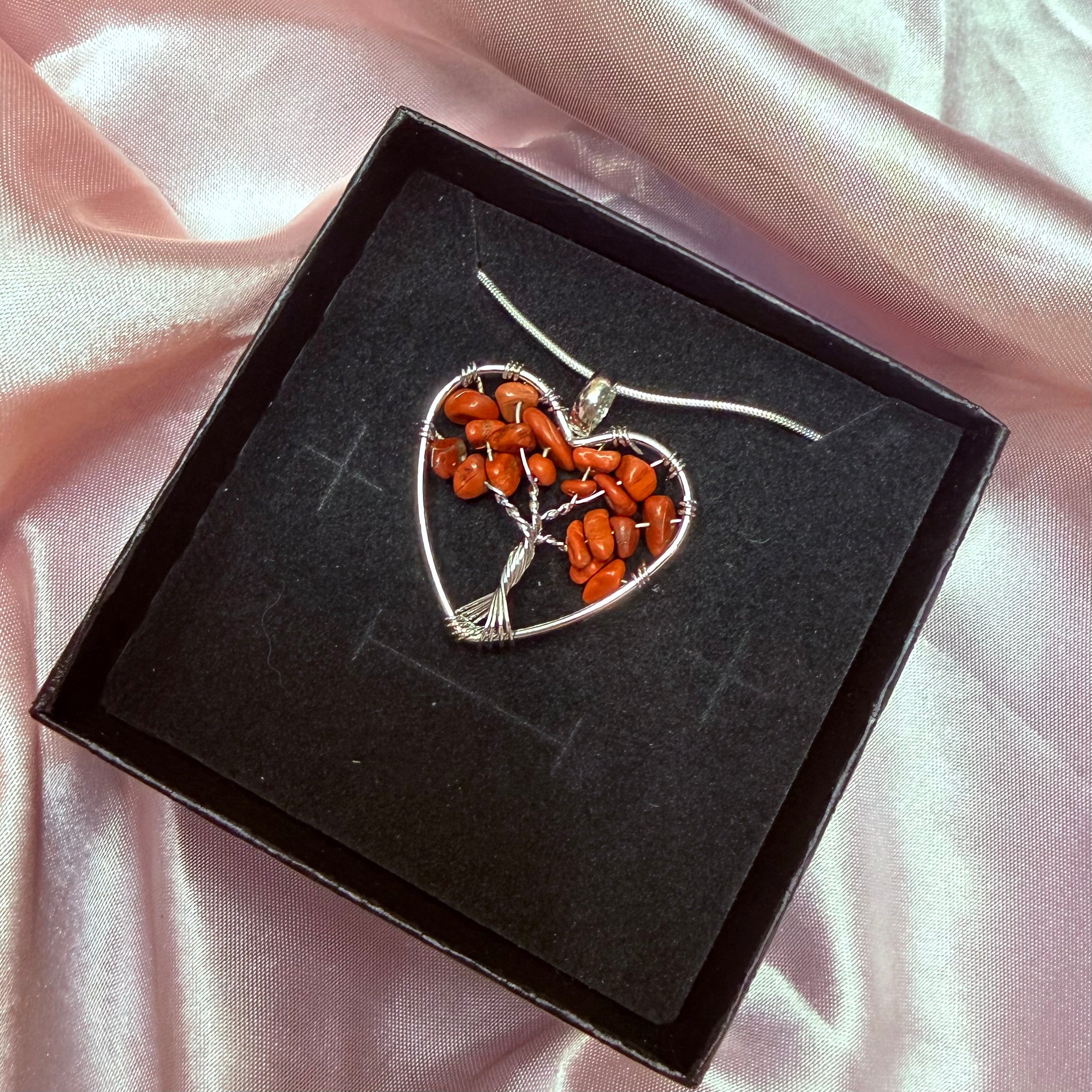 Red Jasper Heart Tree Of Life Necklace