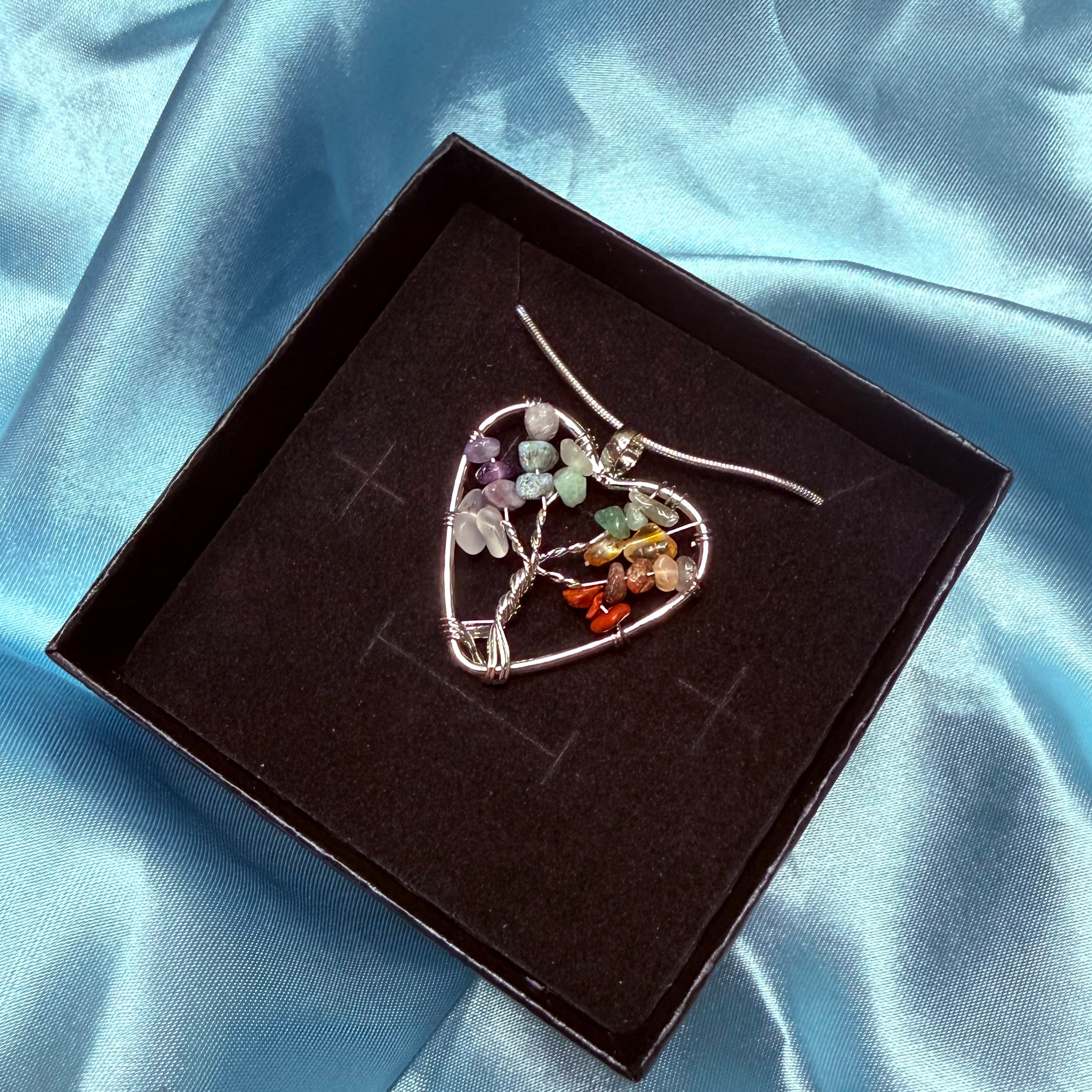 Mixed Crystals Heart Tree Of Life Necklace