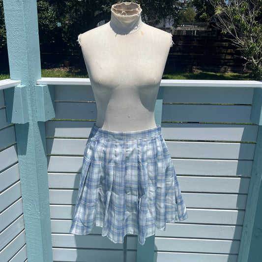 Blue Plaid Pleated Skirt