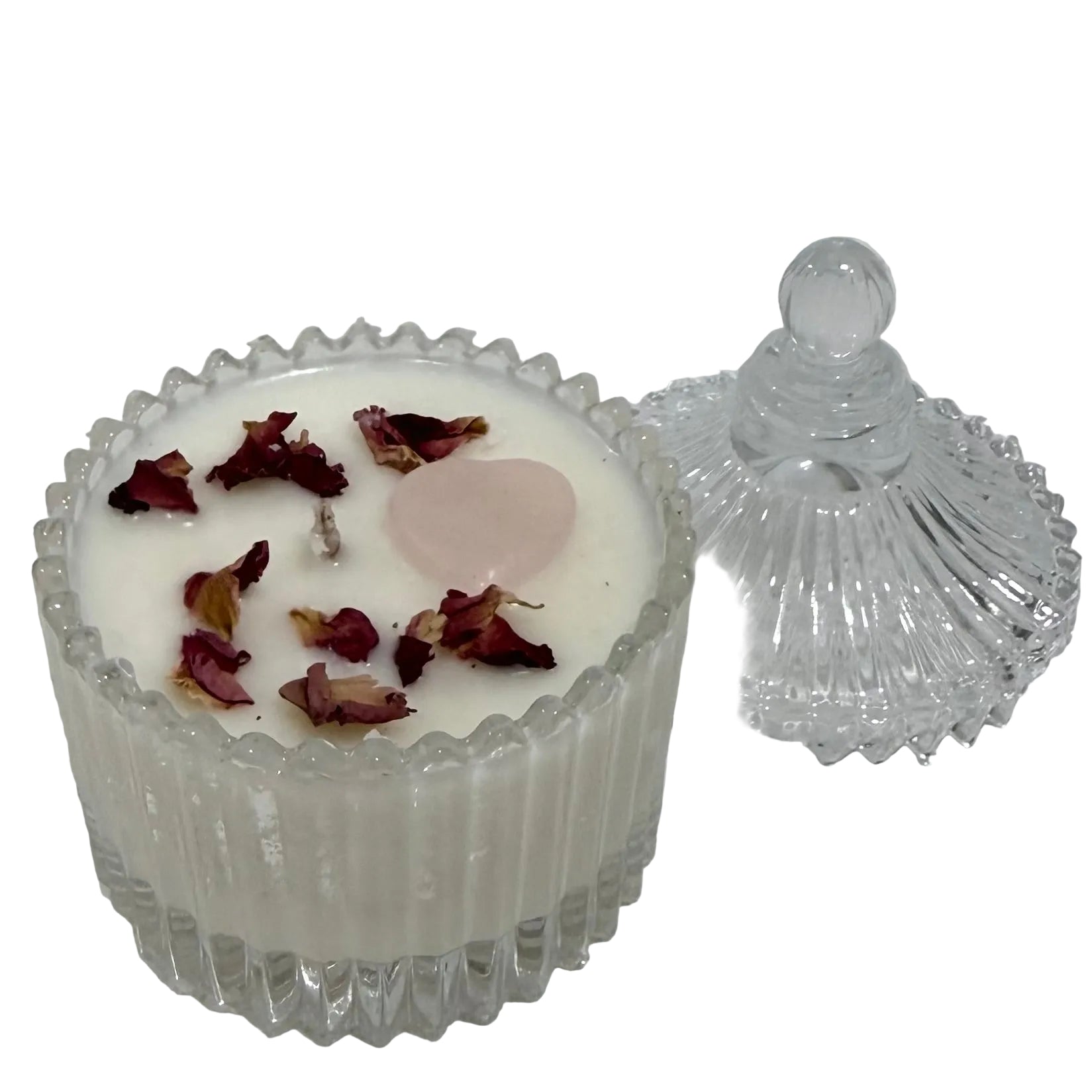 Glass Rose Quartz Heart Candle