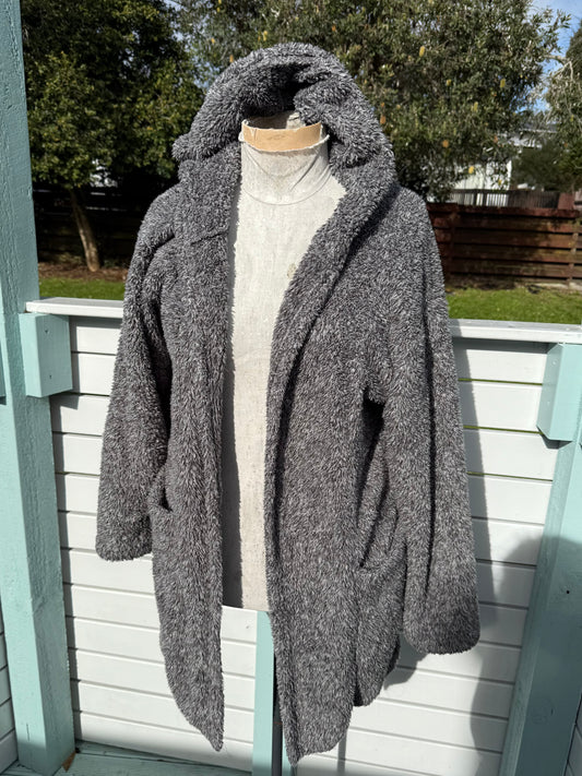 Fluffy Grey Hooded Cardigan