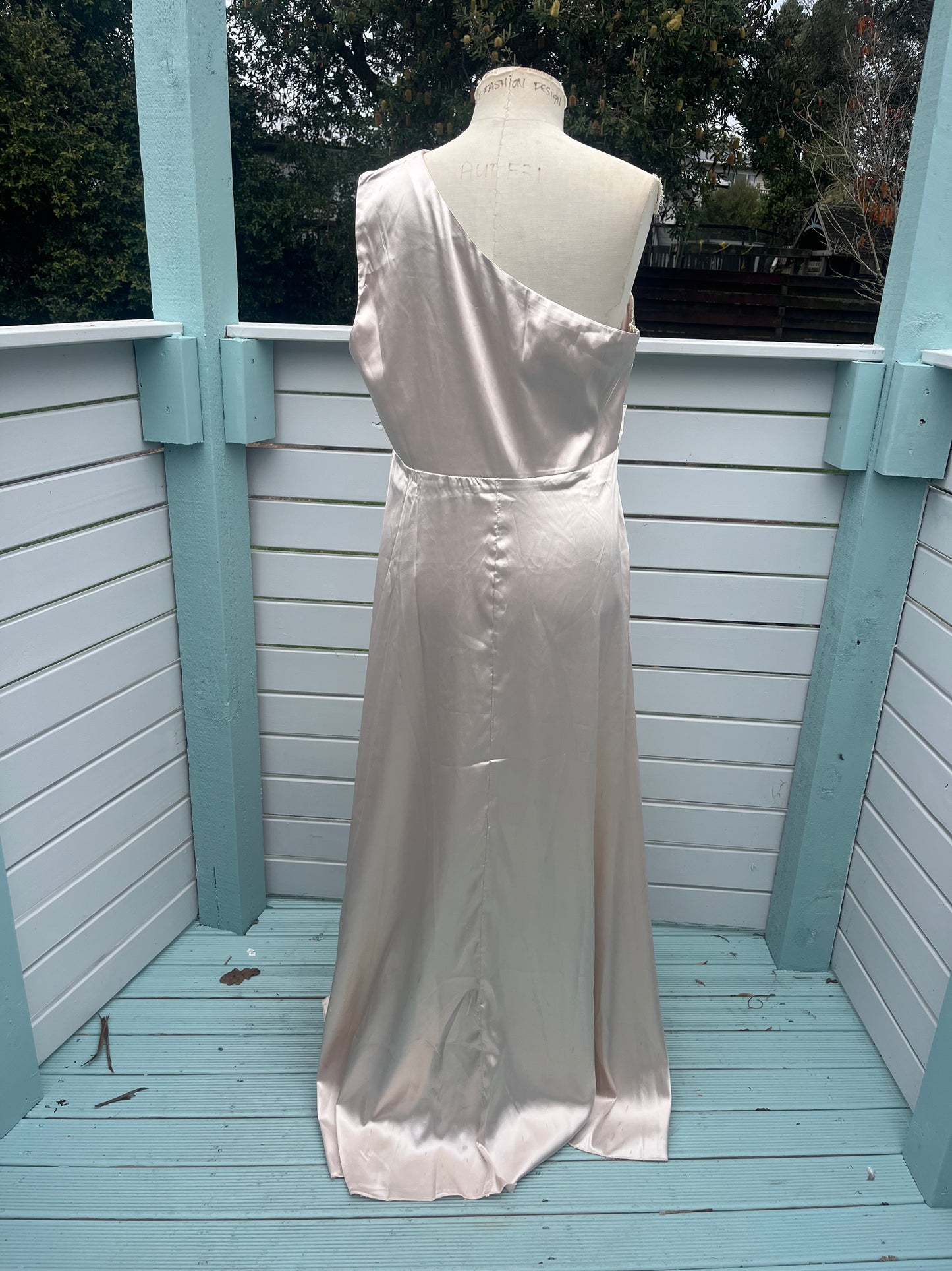 Champagne Satin One Shoulder Dress