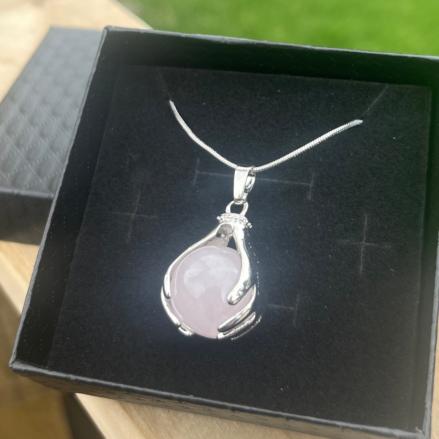 Rose Quartz Hand Sphere Pendant