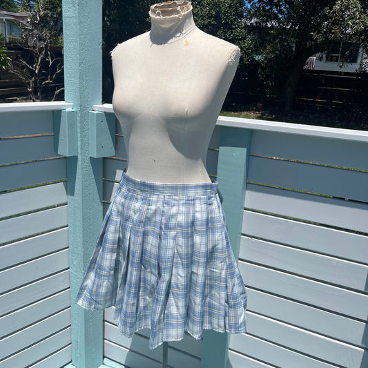 Blue Plaid Pleated Skirt