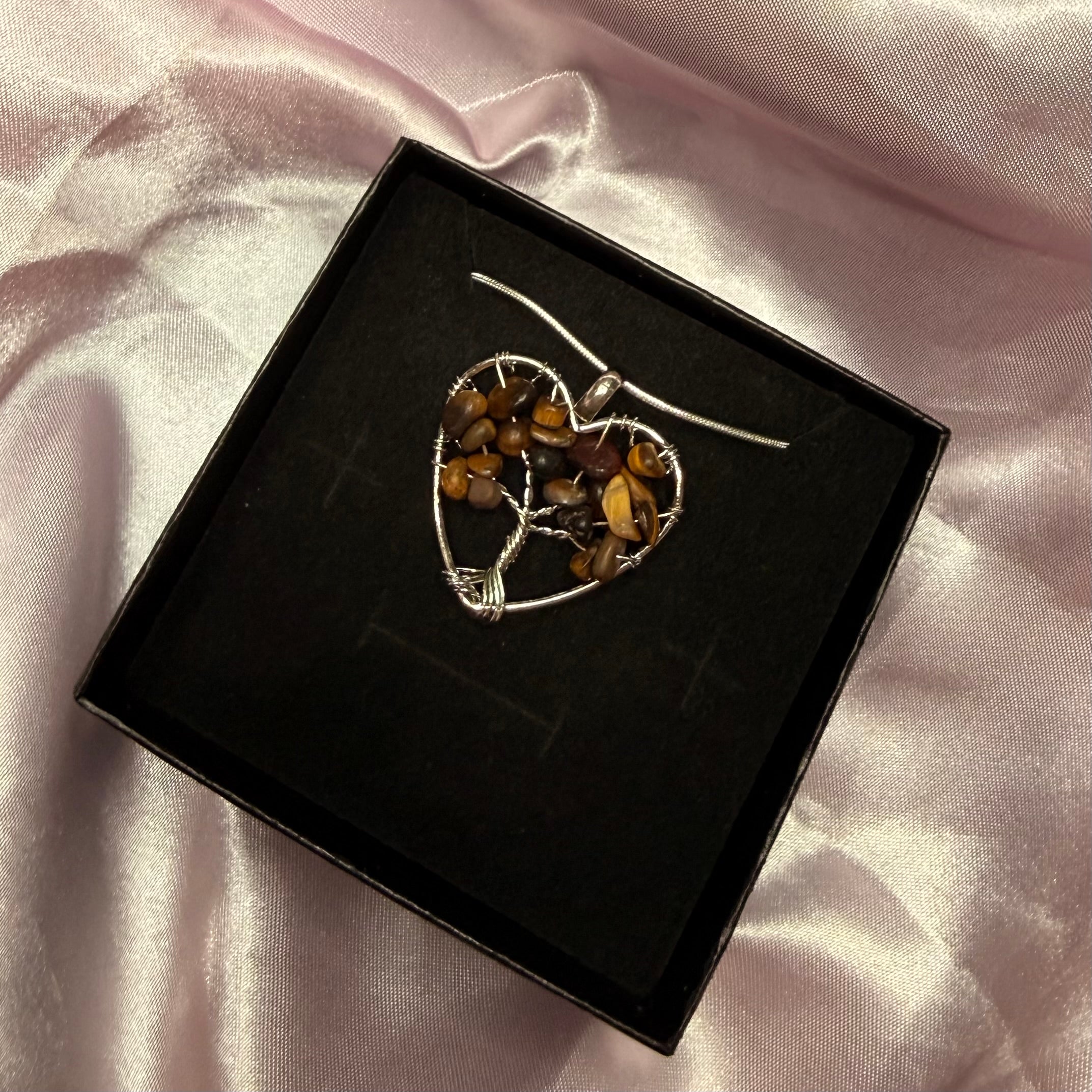 Tigers Eye Heart Tree Of Life Necklace