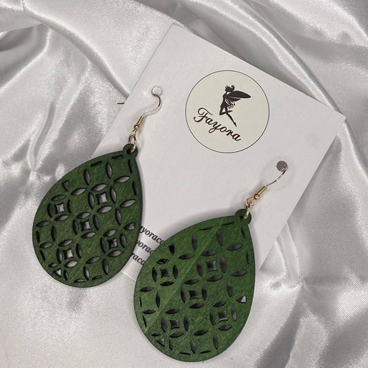 Green Wooden Earrings