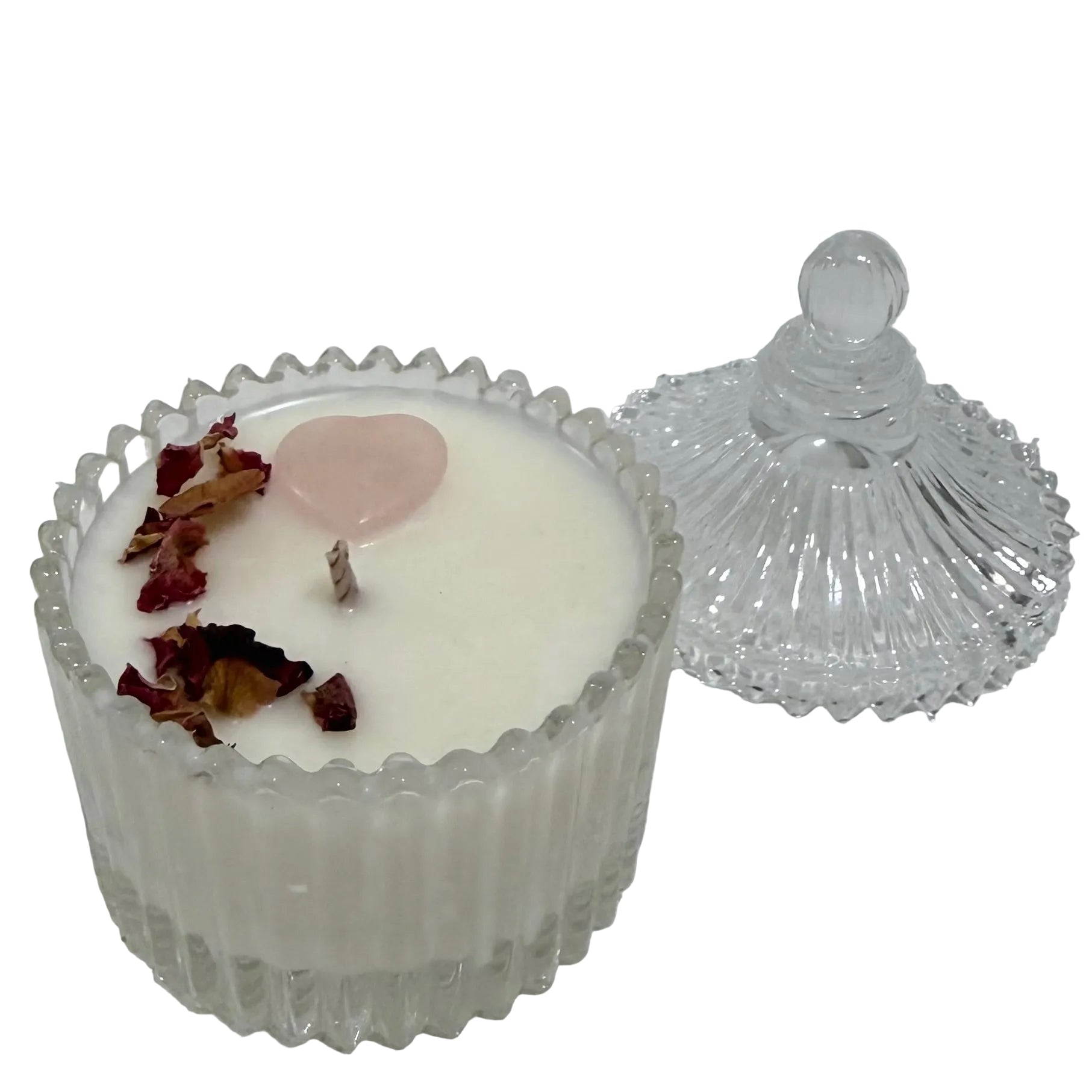 Glass Rose Quartz Heart Candle