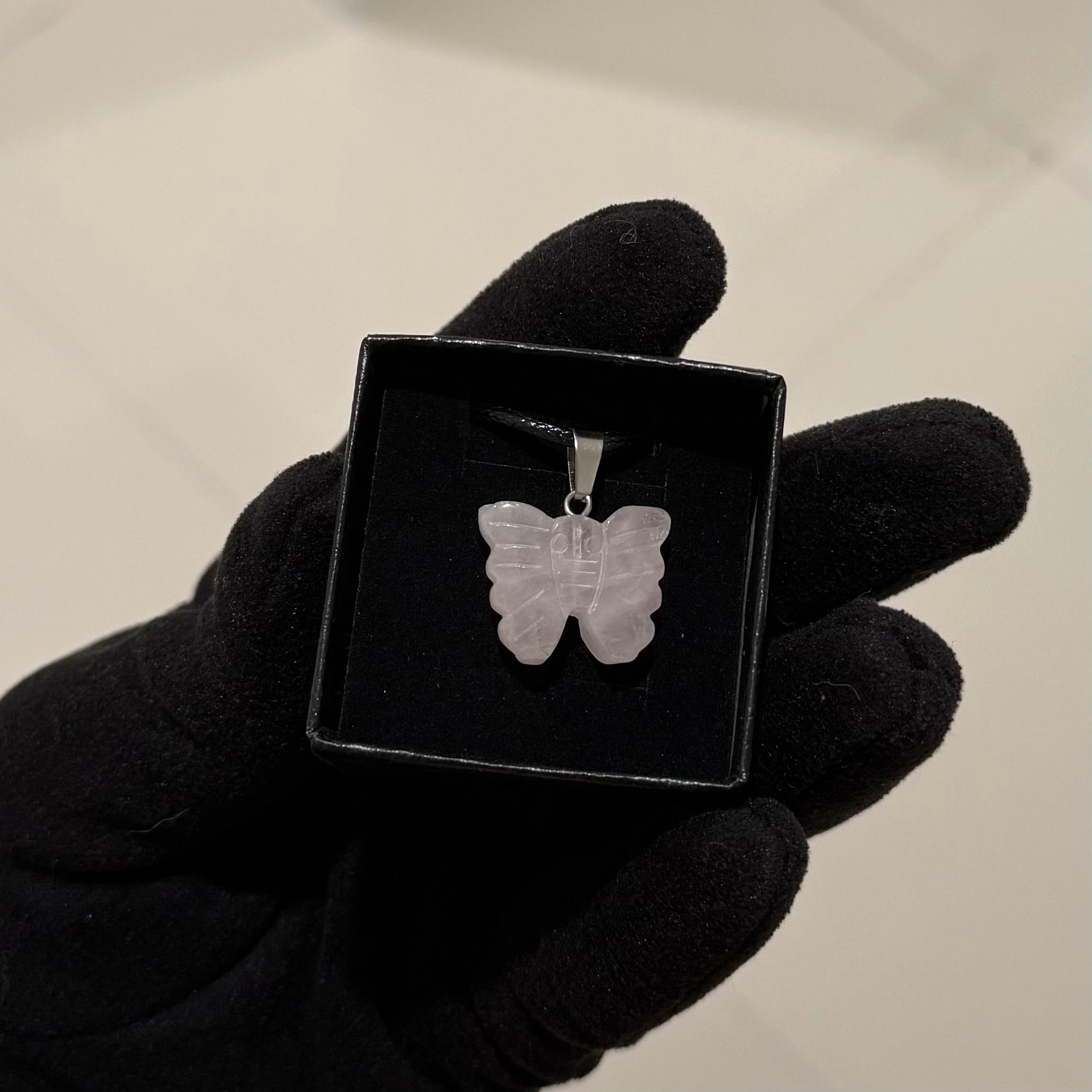 Rose Quartz Carved Butterfly Necklace