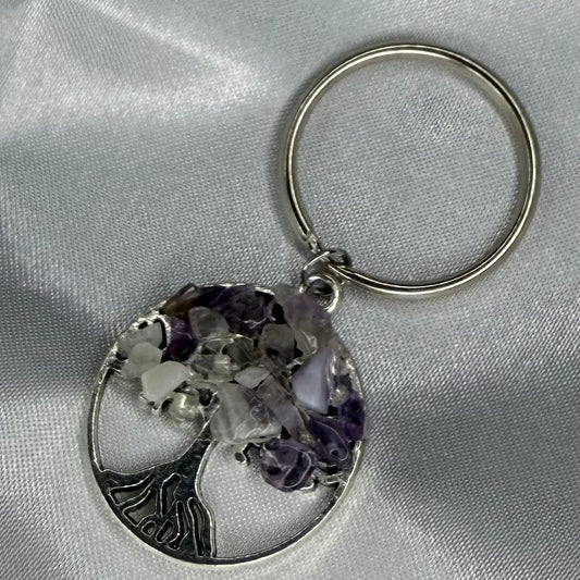 Amethyst Crystal Chip Tree Keychain