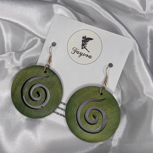 Spiral Round Wooden Earrings