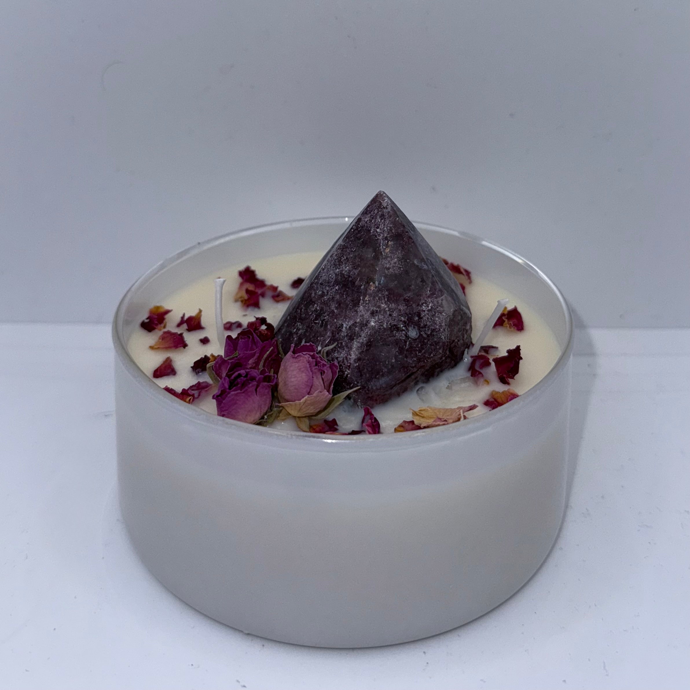 Lepidolite Cut Base Crystal Candle (400ml)