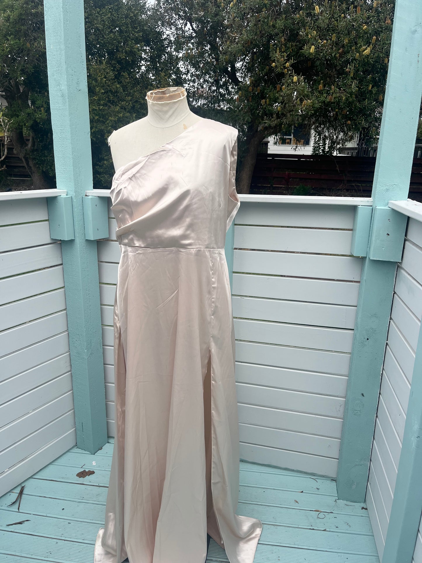 Champagne Satin One Shoulder Dress