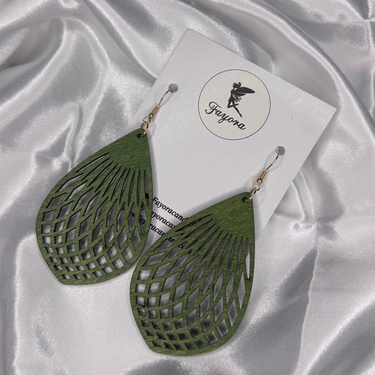 Green Wooden Earrings
