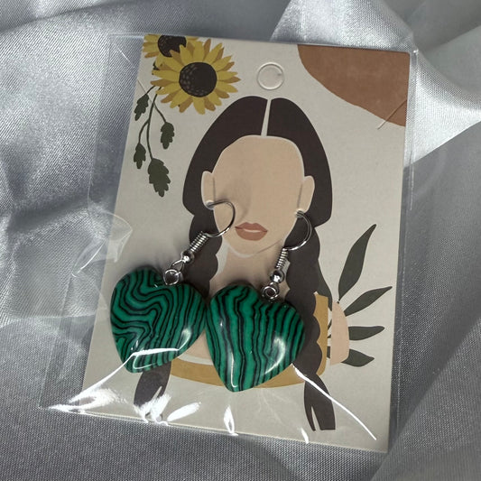 Synthetic Malachite Heart Earrings