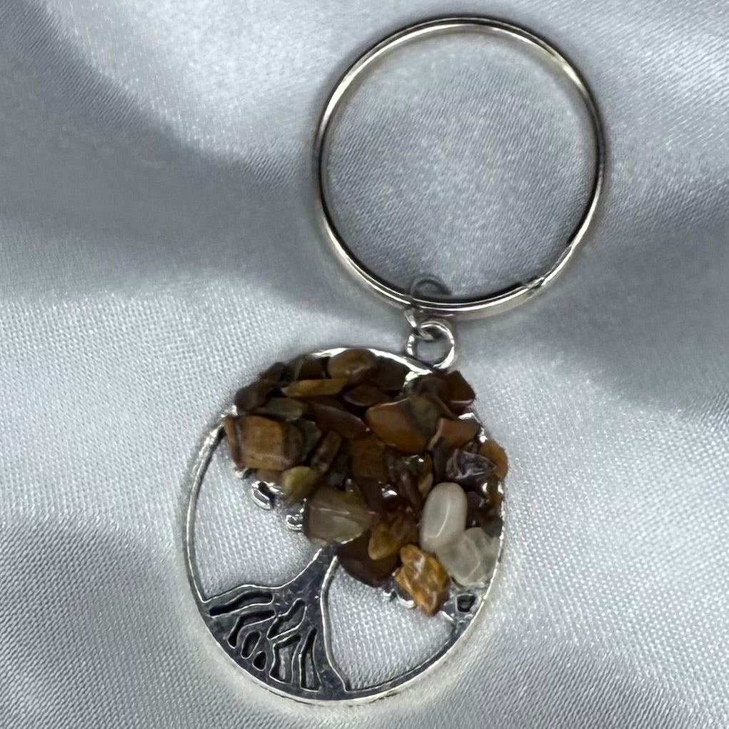 Tigers Eye Crystal Chip Tree Keychain