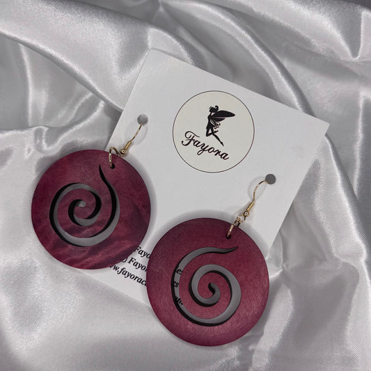 Spiral Round Wooden Earrings