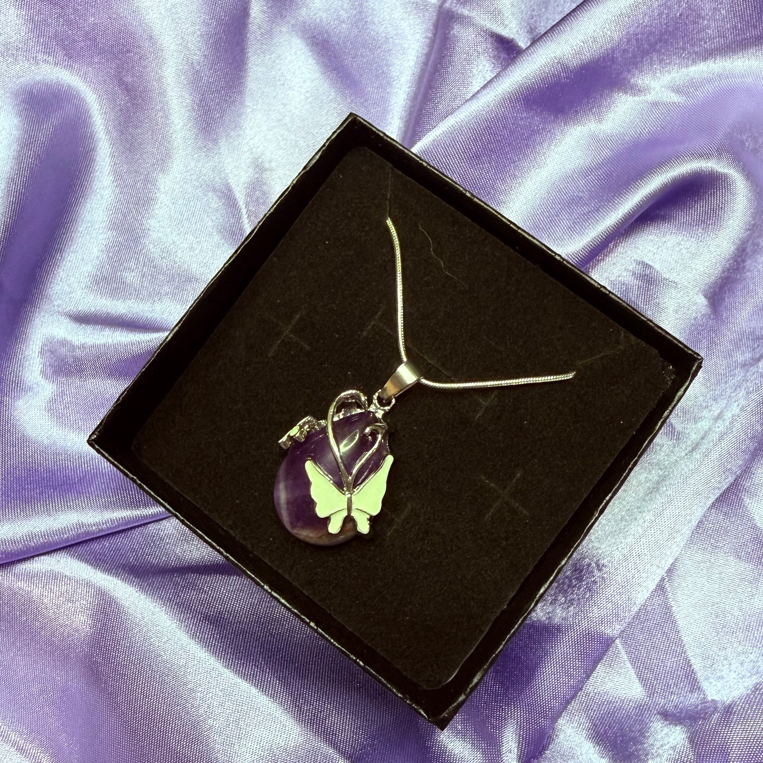 Amethyst Butterfly Oval Pendant