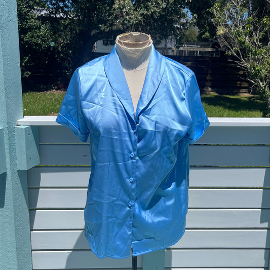 Blue Satin Collar Blouse