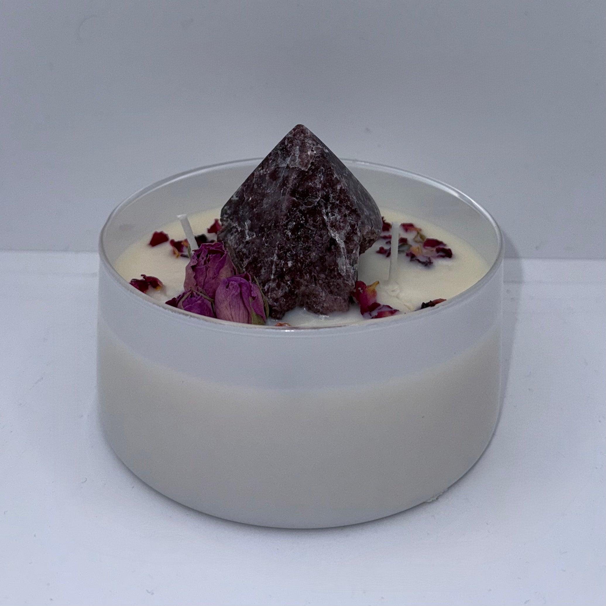 Lepidolite Cut Base Crystal Candle (400ml)